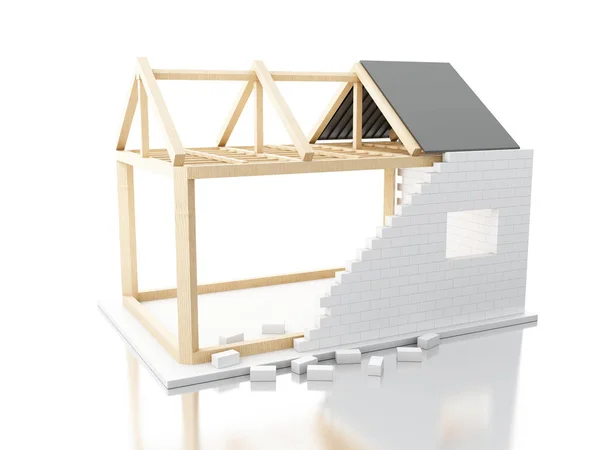 3D будинку будується з будівельників — стокове фото