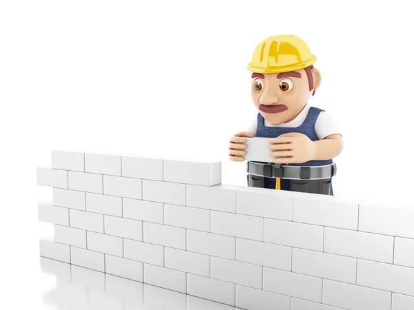 3D pracovní budova cihlová zeď na staveništi — Stock fotografie