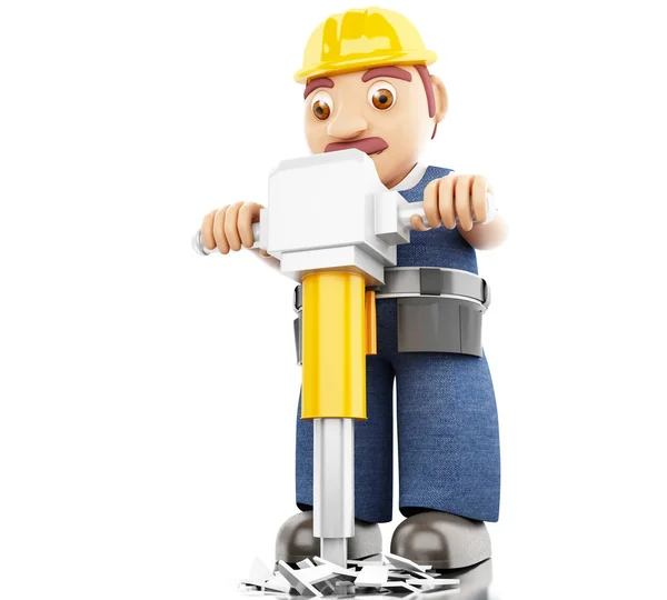 3d Lavoratore con martello pneumatico che lavora su una costruzione — Foto Stock
