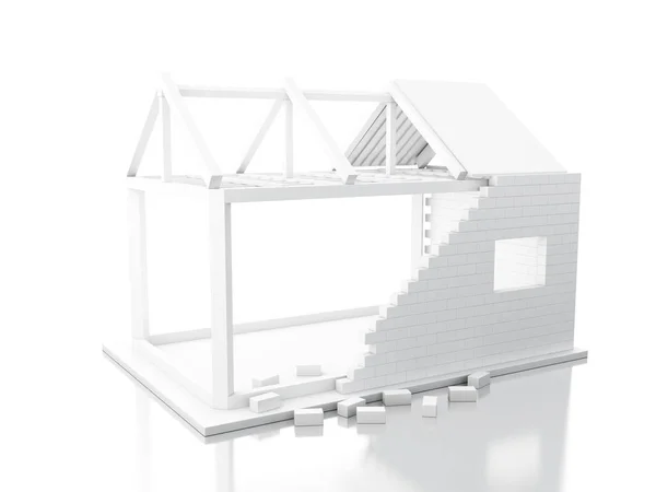 3d weißes Haus im Bau — Stockfoto
