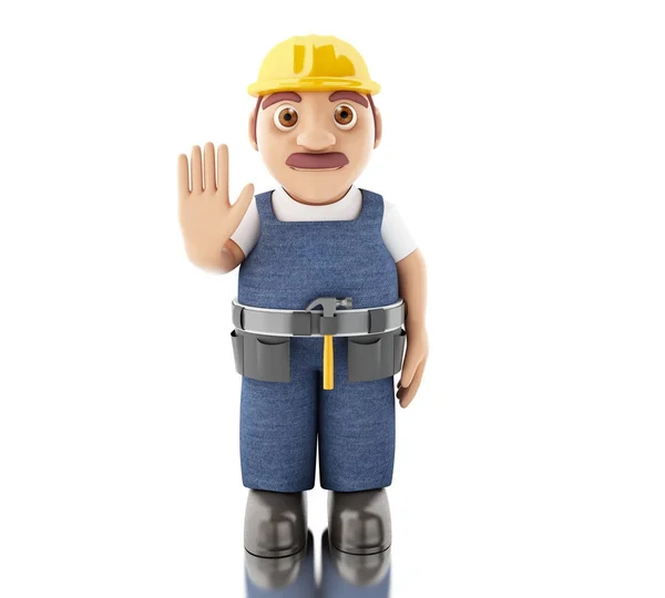 3D stavební dělník s nástroji — Stock fotografie
