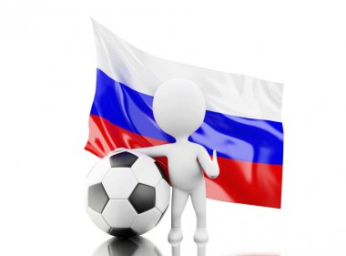 Rusya bayrağı ve futbol topu ile 3D beyaz insanlar.