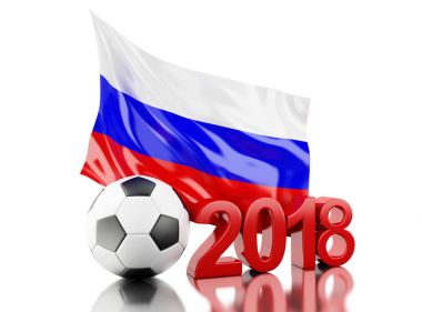 3D Rusya bayrağı ve futbol topu.