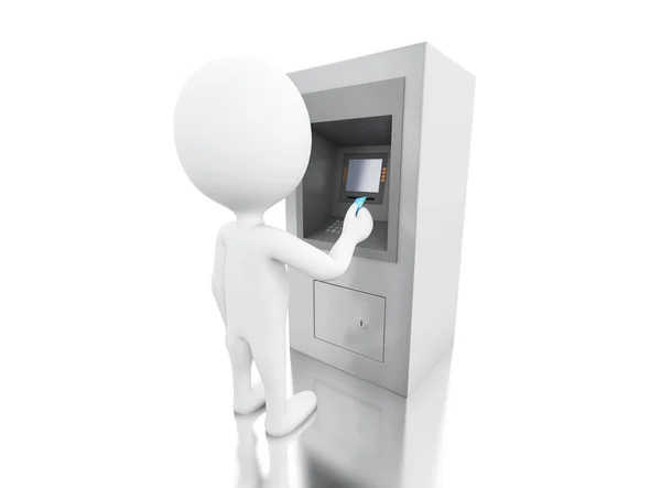 3D-s fehér emberek, Atm/bankautomata helyben — Stock Fotó