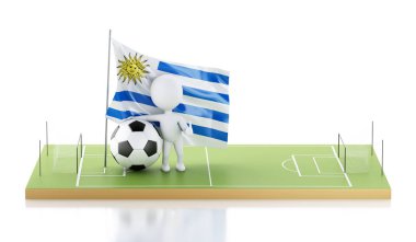 Uruguay bayrağı ve futbol topu ile 3D beyaz insanlar.