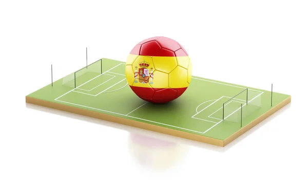 3D-Spanje vlag en voetbal bal. — Stockfoto