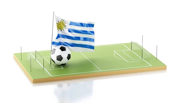 Bandera de Uruguay 3d y pelota de fútbol . —  Fotos de Stock