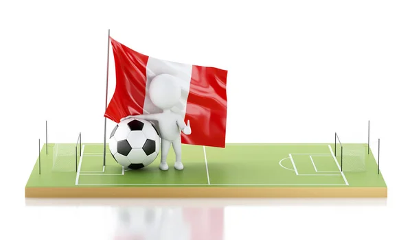 Peru bayrağı ve futbol topu ile 3D beyaz insanlar. — Stok fotoğraf