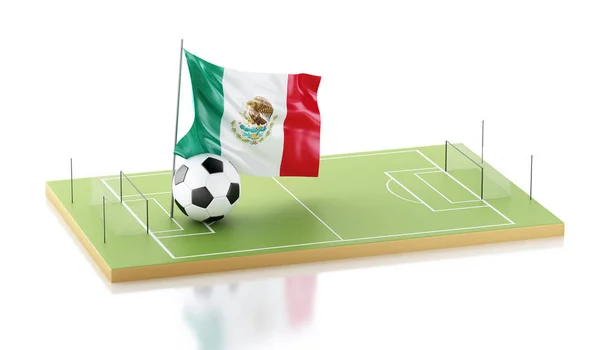 3D Meksika bayrağı ve futbol topu. — Stok fotoğraf