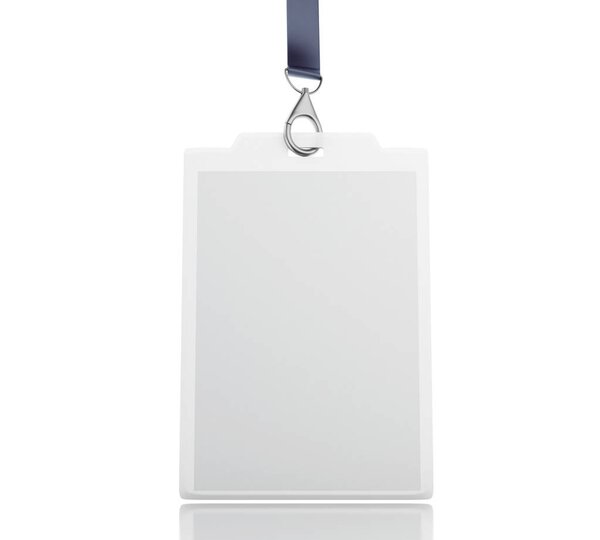 3d White blank plastic ID badge with lanyard