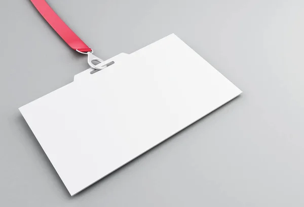 3d White blank plastic ID badge with lanyard — Stock Photo, Image