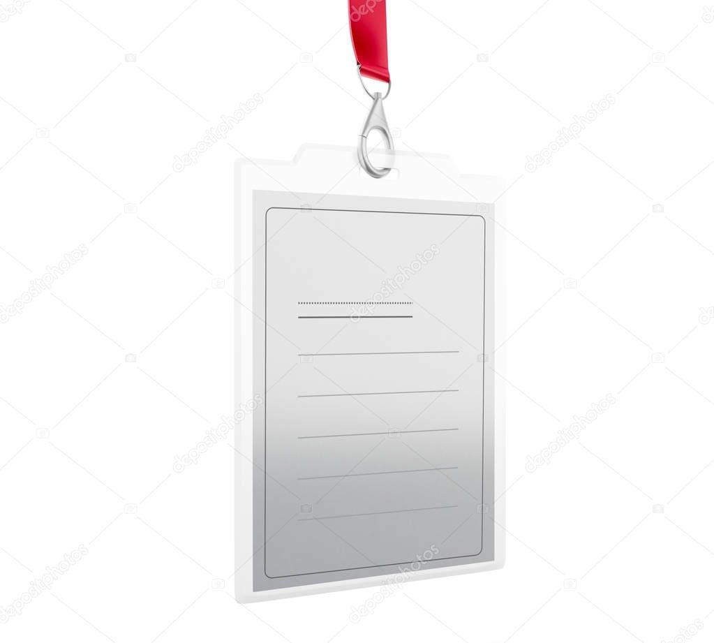 3d White plastic ID badge with lanyard