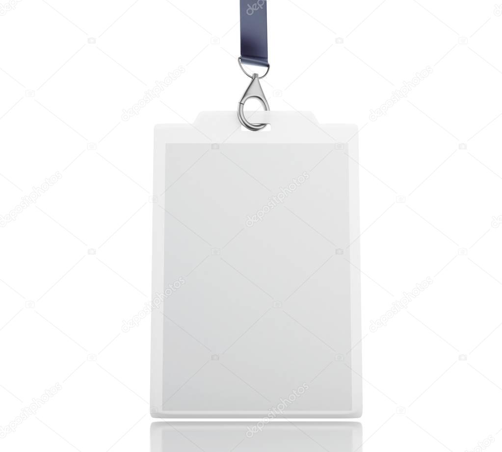 3d White blank plastic ID badge with lanyard