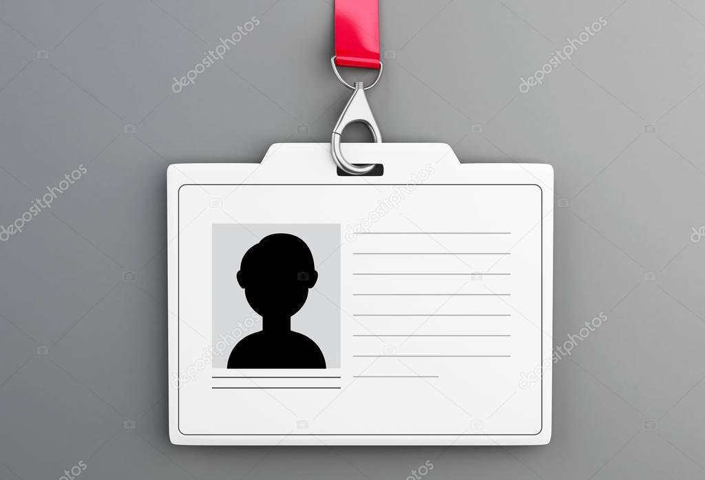 3d White plastic ID badge with lanyard