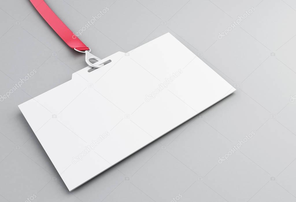 3d White blank plastic ID badge with lanyard