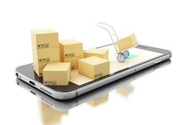 smartphone cep telefonu ile karton kutular ile 3D teslimat ulaşım