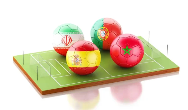 3D world fotbollsturnering grupp B, Spanien, Marocko, Portugal, Ir — Stockfoto