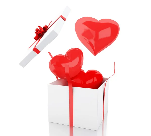 Yürekleri 3D açık hediye kutusu. — Stok fotoğraf