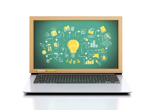3d illustration. Laptop with chalkboard on white background