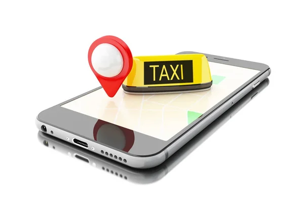 3D Smartphone s žádostí o on-line taxi. — Stock fotografie