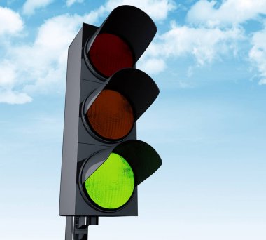 yeşil renk ile 3D trafik ışık.