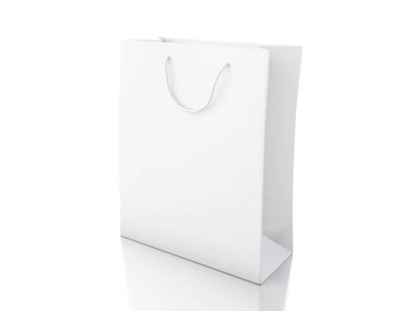 3D çizim. Boş beyaz alışveriş çantası. Mockup paket. İzole beyaz arka plan.