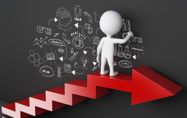 3D çizim. Beyaz insanlar çizim cemestry kroki. Eğitim kavramı 