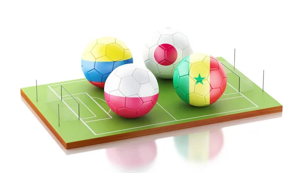 Illustrazione Campo Calcio Con Bandiere Pallone Concetto Sportivo Isolato Sfondo — Foto Stock