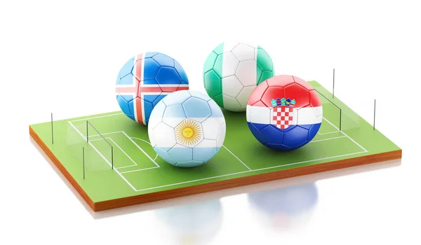 Illustration Soccer Field Soccer Ball Flags Sports Concept Isolated White — Stock Photo, Image