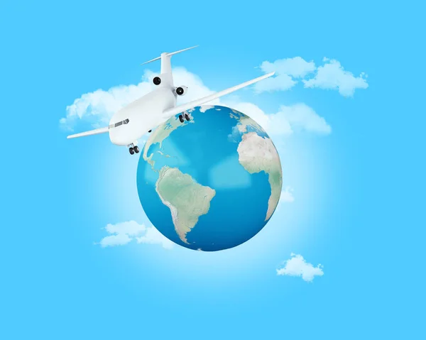3d illustration. Traveling around the world by plane. World Travel concept.