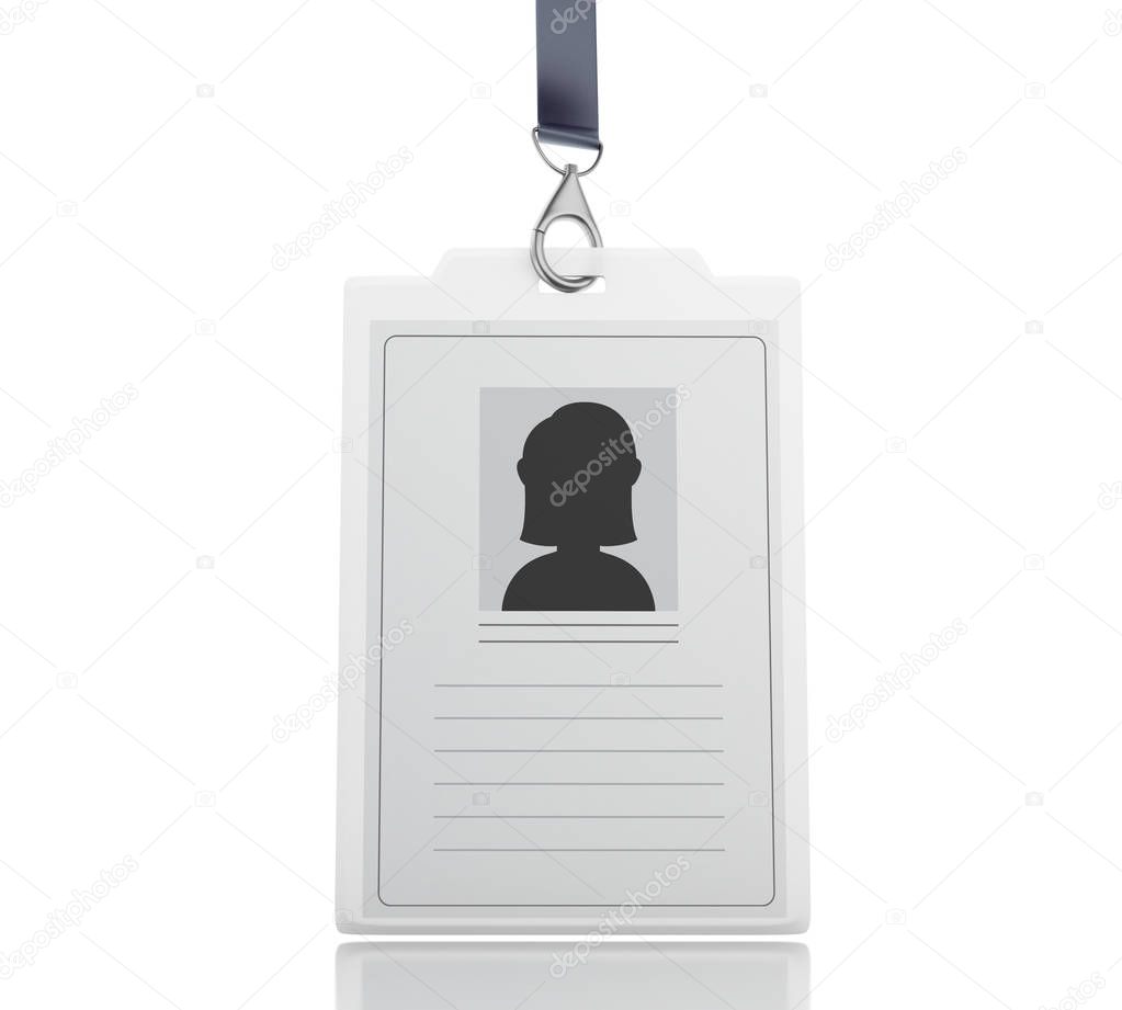 3d illustration. White ID badge. Isolated white background