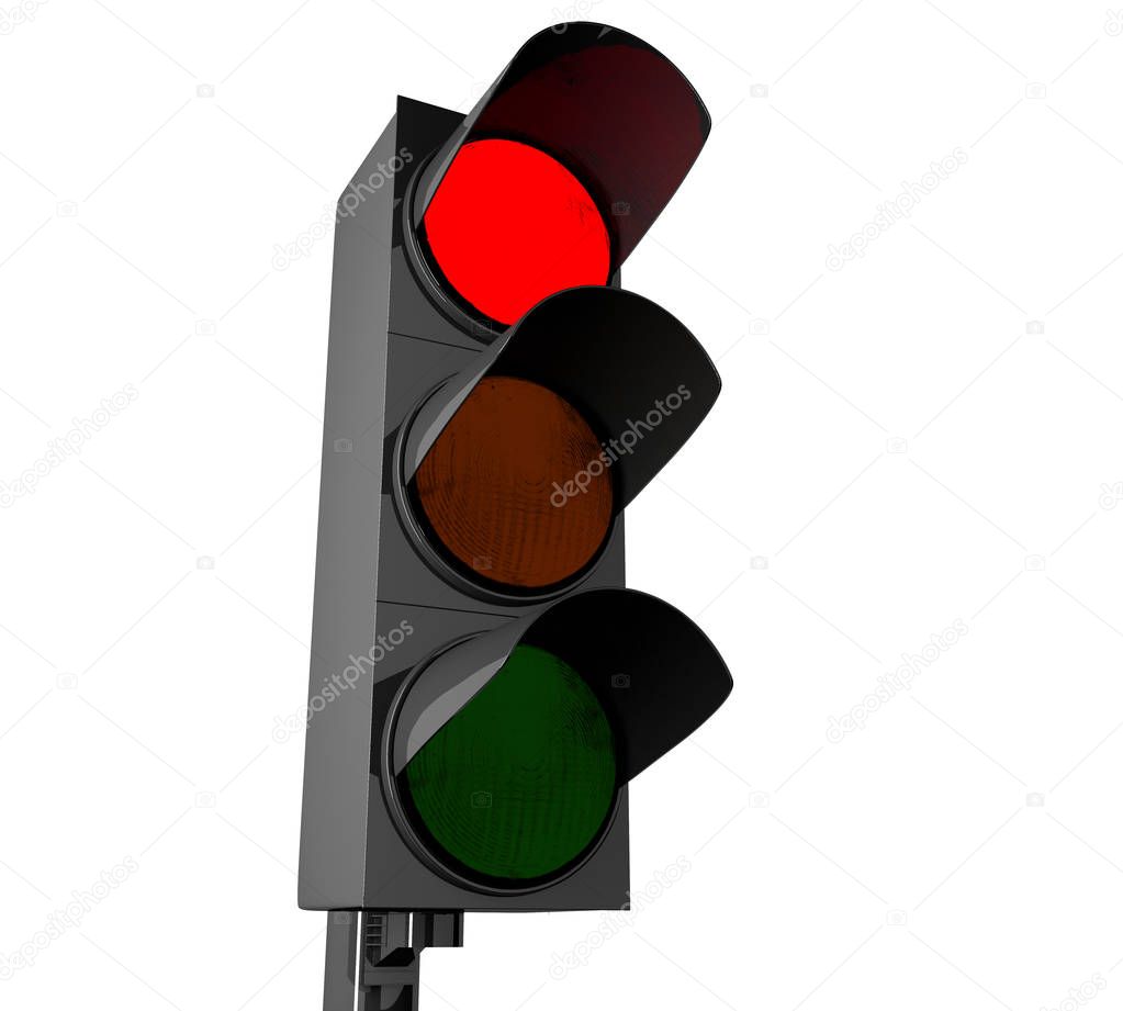3d illustration. Traffic light with Red color. Isolated white background