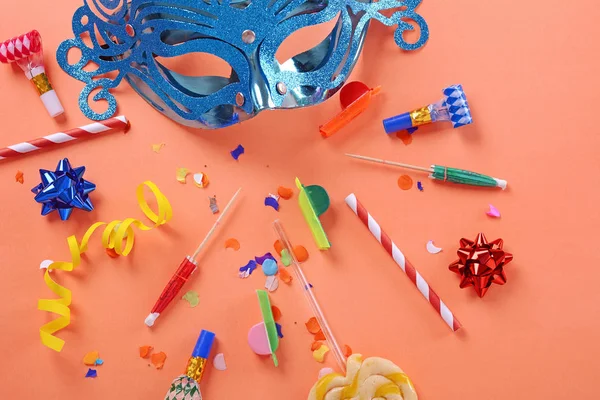Purim Hintergrund Mit Karnevalsmaske Und Partykostüm — Stockfoto
