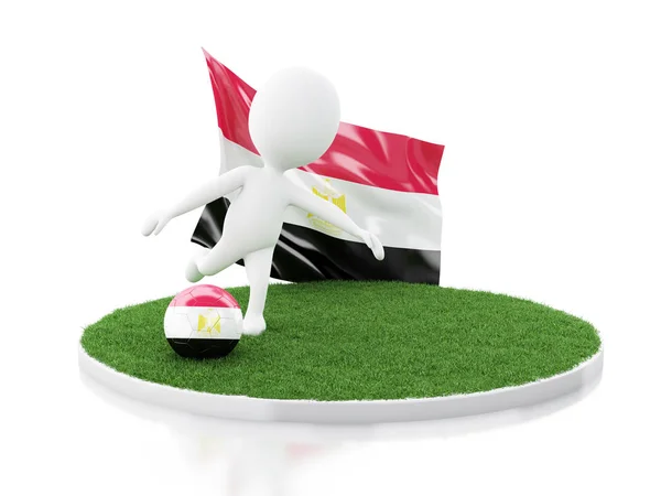Mısır bayrağı ve futbol topu ile 3D beyaz insanlar — Stok fotoğraf