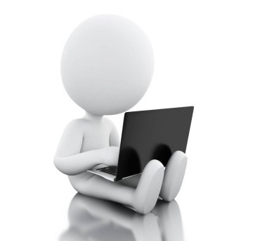 dizüstü bilgisayar ile 3D beyaz insanlar.