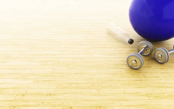 3D-fitness bal en gewichten. — Stockfoto
