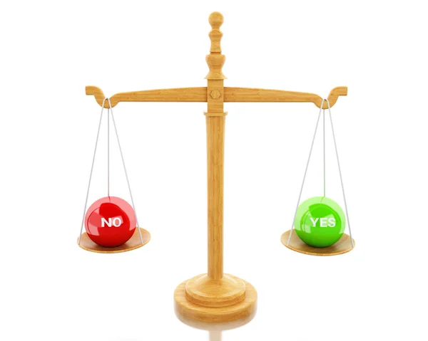 3d Scales Balance between yes and no. — Stock Photo, Image