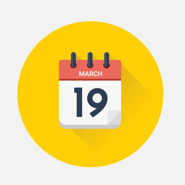 Vector del calendario del día con fecha 19 de marzo de 2018 — Archivo Imágenes Vectoriales