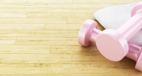 3D-roze gewichten en handdoek. — Stockfoto