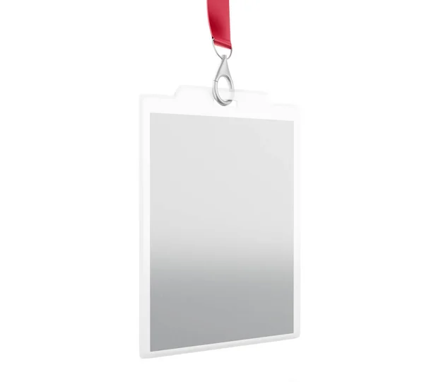 3d White blank plastic ID badge with lanyard — Stock Photo, Image