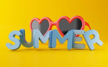 Bununla birlikte güneş gözlüklü 3D yaz kelime.