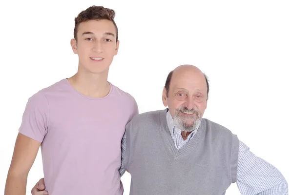 Retrato del abuelo y su nieto adolescente sonriendo — Foto de Stock