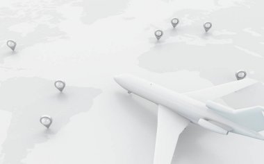 3d uçak Harita göstergesiyle birlikte dünyada uçan.