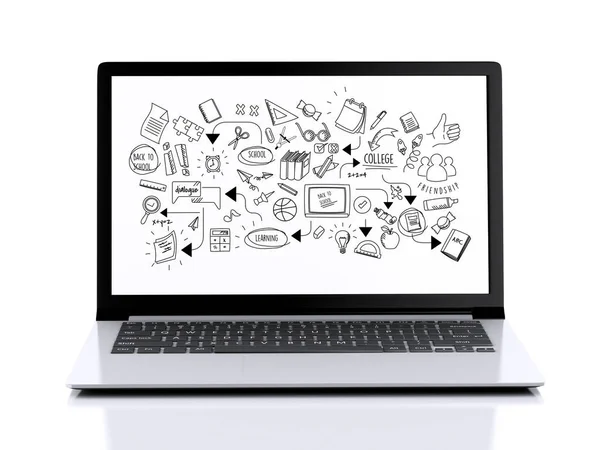 3D-laptop med utbildning skecth på skärmen — Stockfoto