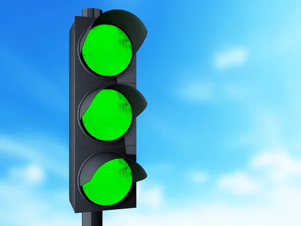 Yeşil renk ile 3D trafik ışık. — Stok fotoğraf