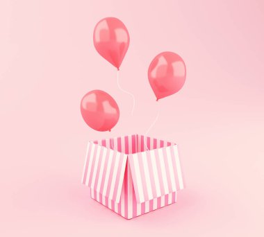 3D pembe yüzen ve hediye kutusu pembe balonlar..