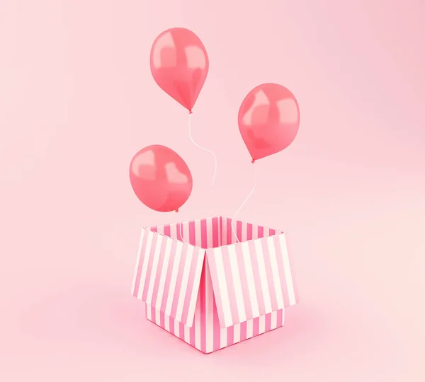 3d Pink balloons floating and gift box on pink background. — Stock Photo, Image