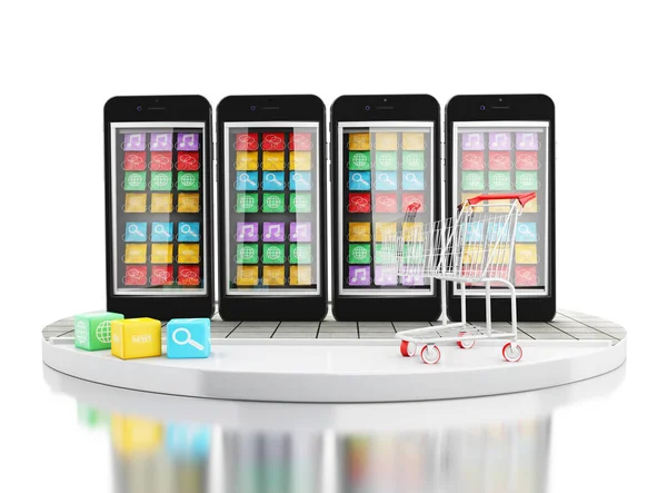 3D E-commerce, za pomocą mobilnej aplikacji przechowuje. — Zdjęcie stockowe