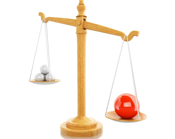 3d Scales Balance with white spheres. — Stock Photo, Image