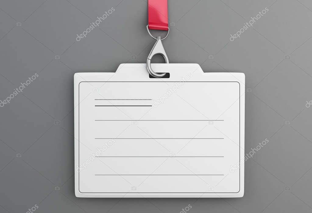 3d White plastic ID badge with lanyard